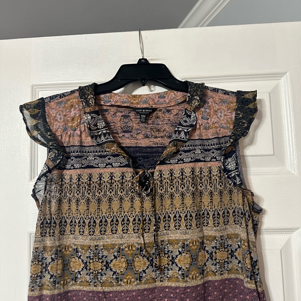 Lucky Brand Boho Print Blouse with Ruffle Trim - Picture 2 of 13